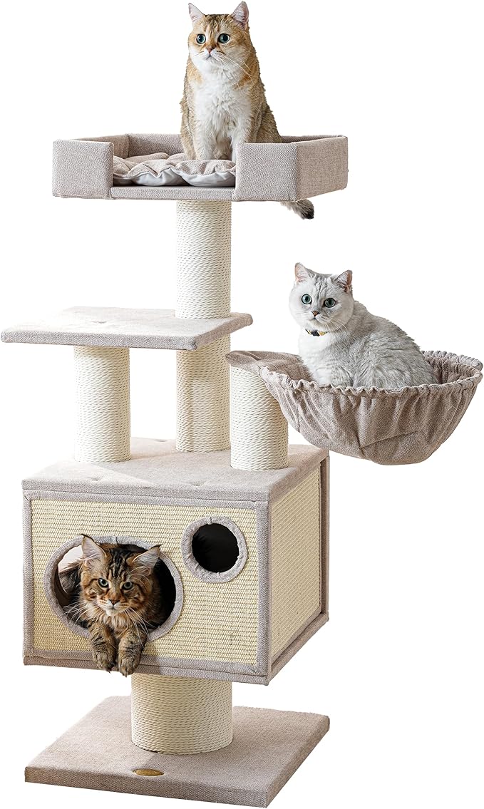 Maine Coon Cat Tree for Indoor Cats Large Adult,Modern Cat Tower for Extra Large Cats 20 lbs+,Heavy Duty Cat Tree with Sisal Scrathing Post,Hammock,Perch,Condo,Bed-Mewly Pet