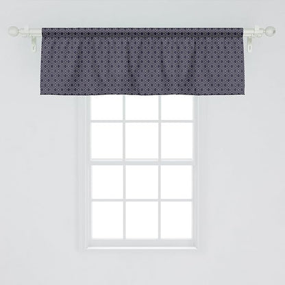 Ambesonne Navy Blue Window Valance Pack of 2, Geometric Dotted Pattern Design with Abstract Ogee Shapes Grid Ornament Tile, Rod Pocket Curtain Valances for Kitchen Bedroom, 54" X 18", Dark Blue Tan