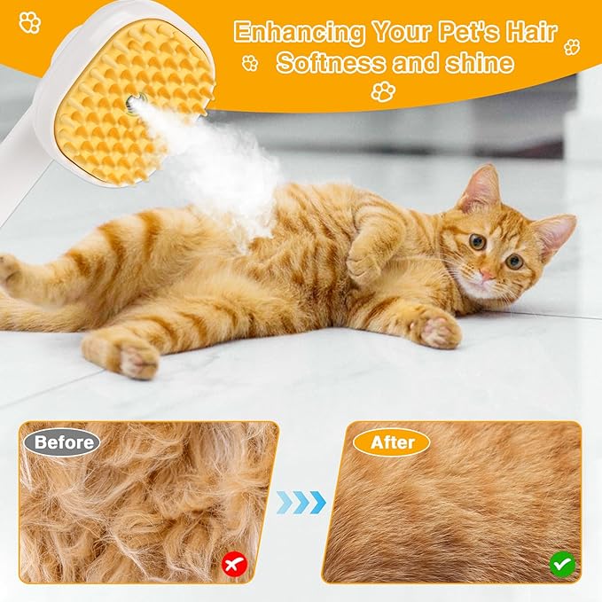 3-in-1 Cat & Dog Steam Brush – USB Rechargeable Spray Grooming Comb with Silicone Teeth – Anti-Static, Shedding Control & Massaging for All Hair Types Long/Short Hair Pets (Green)-Mewly Pet
