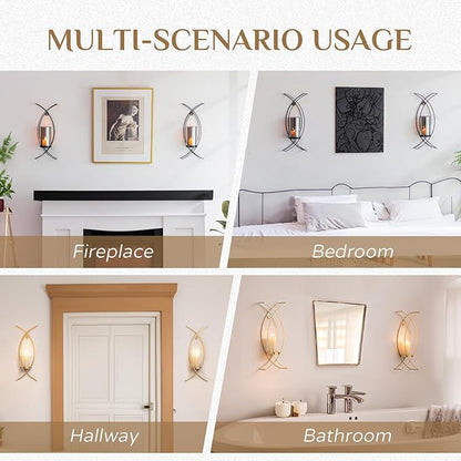 Sconces Wall Decor Set of 2 Hurricane Candle Holder - Modern Decorative Candle Wall Sconce Golden Metal Wall Mount Gold Decorations for Living Room Bedroom Bathroom Hallway Outdoor