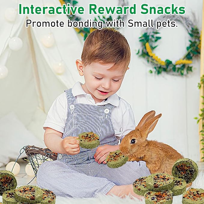 Fhiny 24 PCS Rabbit Chew Toys, Natural Timothy Hay Carrot Pumpkin Purple Potato Biscuit Cubes Bunny Chew Treats for Teeth Care Small Animals Molar Snacks for Hamster Guinea Pig Chinchilla Rat-Mewly Pet