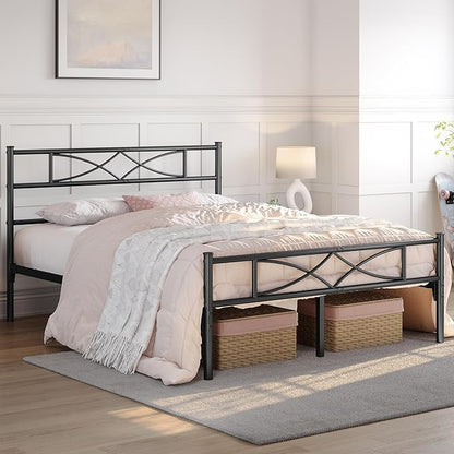 Yaheetech Metal Queen Platform Bed Frames Mattress Foundation with Storage/Curved Design Headboard/NO Box Spring Needed/Heavy-Duty Support/Easy Assembly, Queen, Black