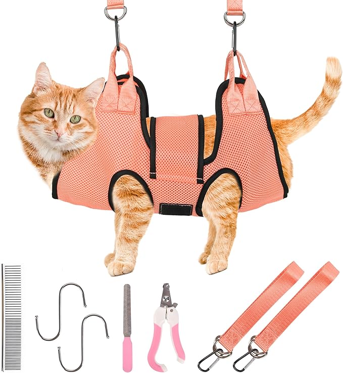 PatiencET Dog Grooming Hammock, Pet Grooming Hammock for Cats & Dogs with Security Strap, Dog Sling for Nail Trimming with Nail Clippers/Trimmer, Nail File, Pet Comb(XS)-Mewly Pet