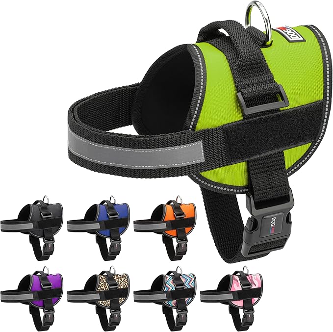 Dogline Dog Harness, Reflective No-Pull Adjustable Vest with Handle for Walking, Training, Breathable, No - Choke Harness for Small, Medium or Large Dogs Room for Patches Girth 27 to 34 in Lime Green-Mewly Pet