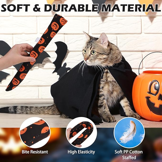 EXPAWLORER Halloween Cat Toys, 4 pcs Soft Pillow Catnip Toys with Bells Inside, Interactive Bite Resistant Fish Shape Kicker Toys for Indoor Kitten Playing-Mewly Pet