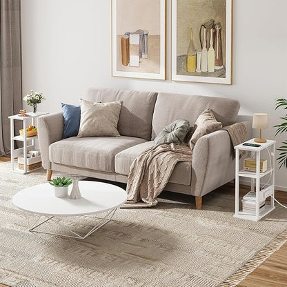 VIMBER Narrow Side Table with Charging Station, 2 Set Skinny End Table for Small Spaces, Sofa Beside Tables with Storage Shelf, Slim Nightstand with USB Ports Outlet, Couch Table White UTBT003W2