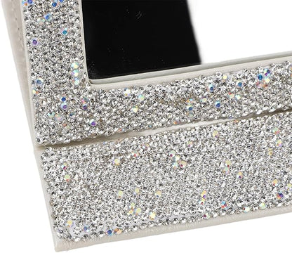 Folding Cosmetic Mirror, High Definition Innovative Rhinestone Portable Makeup Mirror Travel PU Portable Adjustable Rectangular Vanity Mirror for Dormitory Desktop