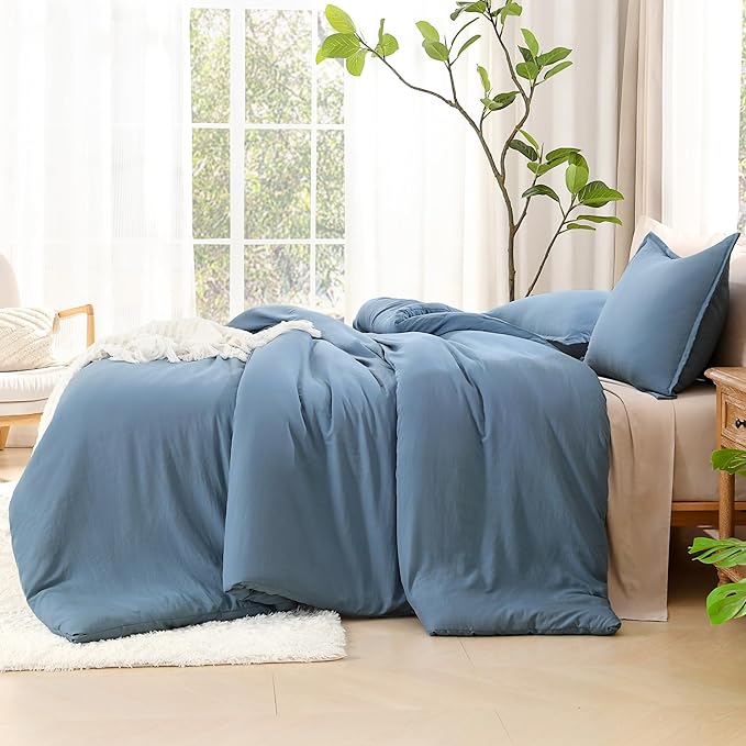 Litanika Grayish Blue Comforter Set California King Size, 3 Pieces Lightweight Solid Bedding Comforter Set, All Season Fluffy Bed Set (104x96In Comforter & 2 Pillowcases)