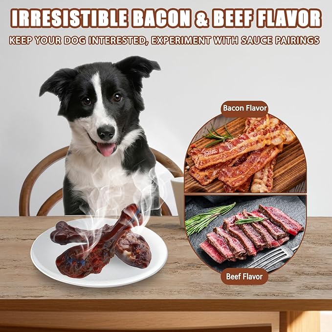 Dog Chew Toys for Aggressive Chewers, Indestructible Dog Toy for for Medium/Large Breed, Tough Nylon Teething Bone Toy to Keep Them Busy,Bacon and Real Beef Flavor (Beef+Bacon Flavor, 2 Pack)-Mewly Pet