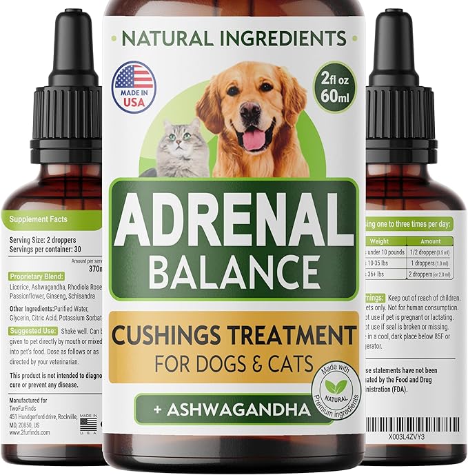 Аdrеnаl Balance for Dogs and Cats - Cushings Treatment for Pets, Аdrеnаl Support w/Ashwagandha, Licorice Root, Rhodiola Rosea – Best Cushings Treatment for Dogs - 2oz Harmony Herbal Drops-Mewly Pet
