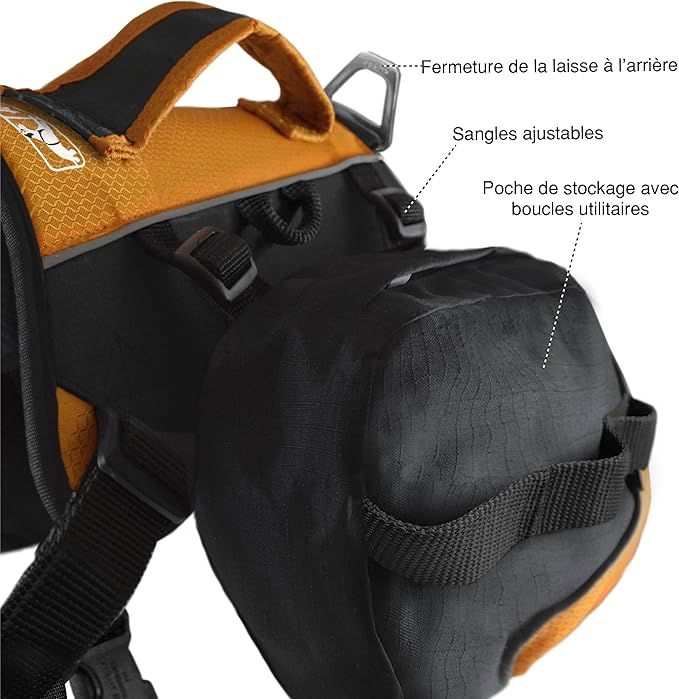 Kurgo Big Baxter Dog Backpack, Dog Saddlebag, Dog Pack, Adjustable Saddlebag for Hiking, Walking, Running, Camping, Black/Orange-Mewly Pet