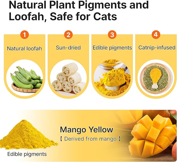 Potaroma Loofah Cat Chew Toys with Catnip and Silvervine, 3PCS Interactive Kitten Loofa Dental Teething and Biting Catnip Toys for Cat's Dental Cleaning, 3.2 Inches-Mewly Pet