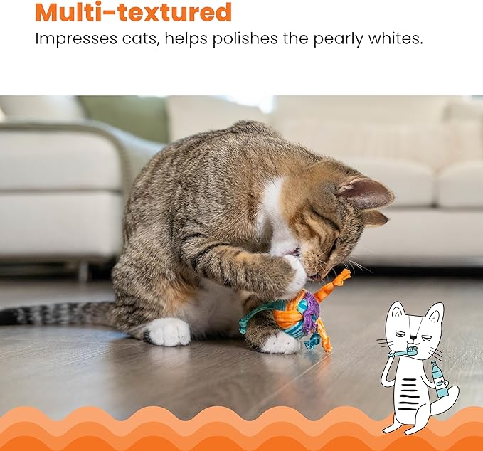 Catstages Catnip Tons of Tails – Interactive Catnip Dental Chew Toy for Cats with Rope, Ribbon & Cotton for Batting, Chasing & Chewing-Mewly Pet