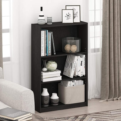 Furinno JAYA Book Shelf, 3-Tier Bookshelf, Bookcase with Adjustable Shelves, 9.5 x 24.5 x 40.3, for Living Room, Bedroom, Home Office, Blackwood