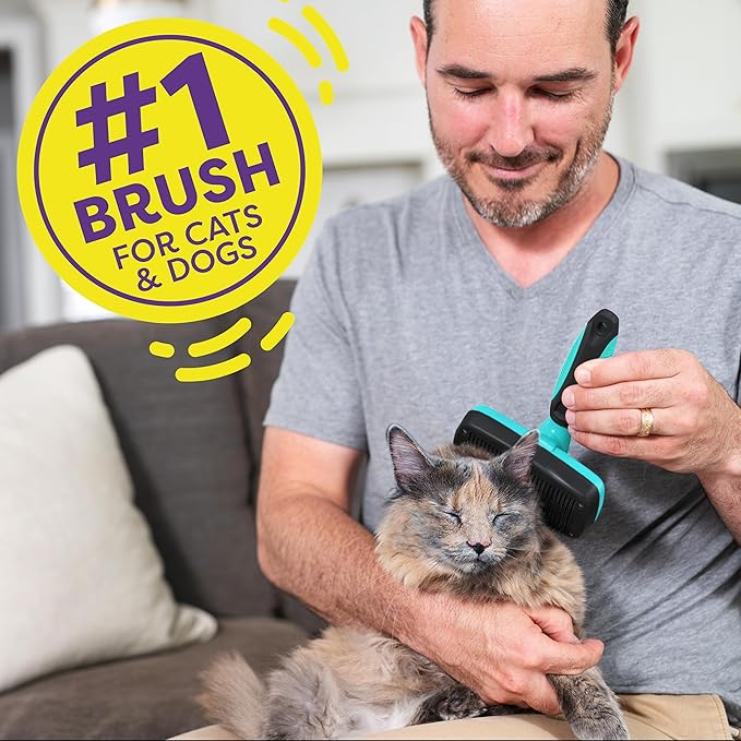 Hertzko Dog Brush for Shedding - Self Cleaning Slicker Brush for Dogs and Cats - Gently Removes Loose Hair, Tangles, and Dirt - Grooming Comb Suitable for Long or Short Coats - Aqua-Mewly Pet