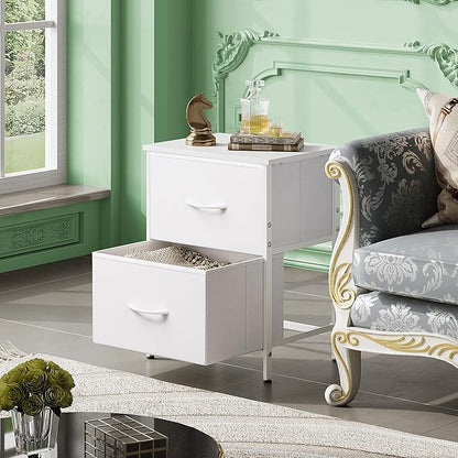 WLIVE White Nightstand, 2 Drawer Dresser for Bedroom, Small Night Stand with Fabric Drawers, Bedside Furniture, End Table for Bedroom, Closet, Entryway, College Dorm
