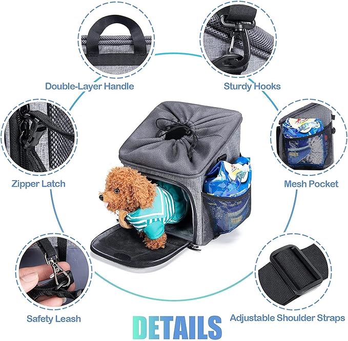 Dog Bike Basket Carrier, Pet Bicycle Front Carrier Backpack for Bike Riding Foldable Removable, Reflective Strips, 2 Side Storage Pockets, Pet Travel Bag for Cats Small Dogs-Mewly Pet