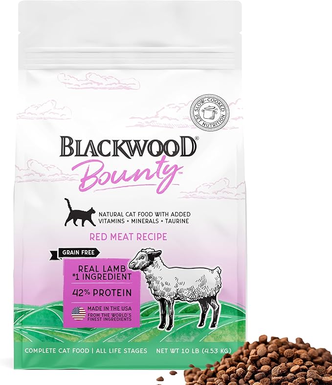 Blackwood Bounty Dry Cat Food, Red Meat Recipe for All Life Stages, 10 Pound Bag, High Protein, Grain Free-Mewly Pet