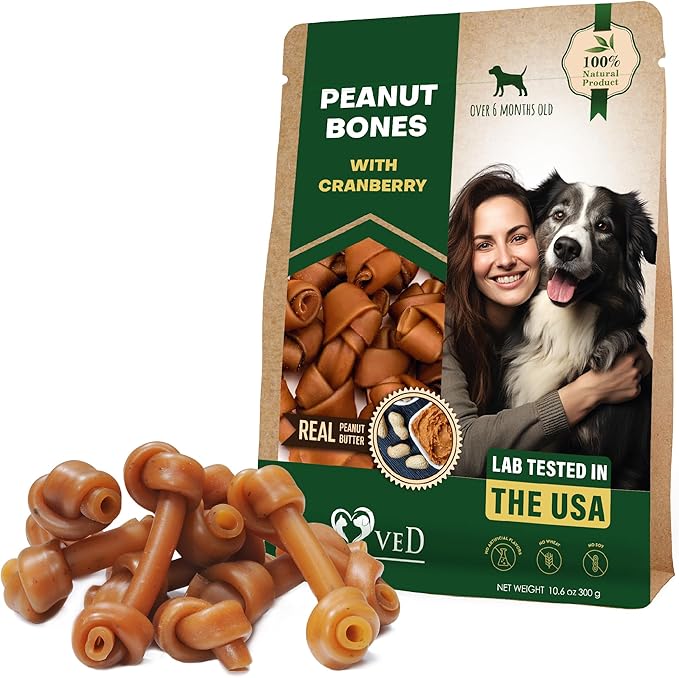 Dog Treats Peanut Butter Bones with Cranberry & Rawhide Free Chew 11 Oz - Pet Natural Mini & Big Snacks Healthy Collagen & Bulk Best Chews for Small & Large Dogs - Made for USA (Peanut Butter)-Mewly Pet