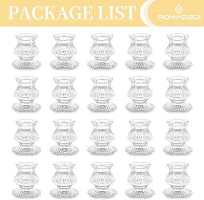 Romadedi Glass Candle Holder for Candlestick - 20 Pcs Clear Small Tapered Candle Holder Decor Bulk Wedding Table Centerpiece for Candle Sticks Christmas Party Living Room Dinner Advent