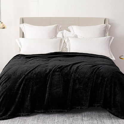 Exclusivo Mezcla Plush Fuzzy Fleece Bed Blanket Queen Size, Super Soft, Fluffy and Warm Blankets Suitable for All Seasons (Black, 90x90 Inches)