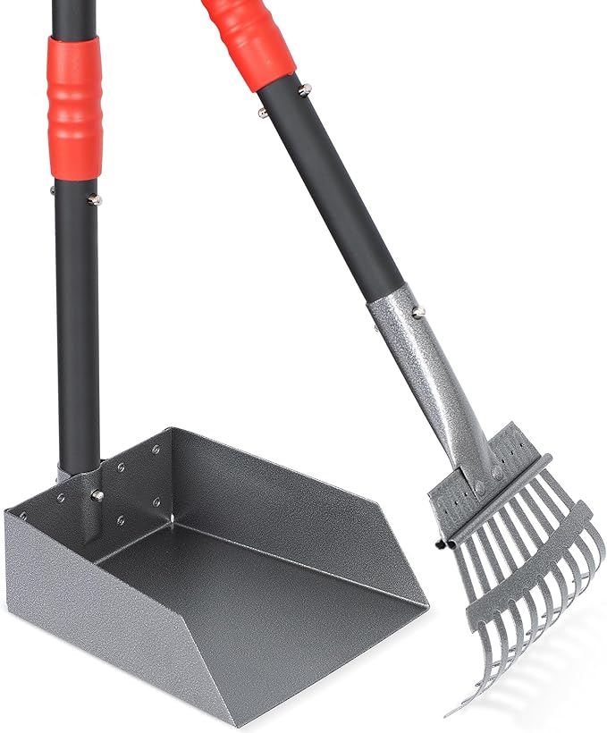 Heeyoo Dog Pooper Scooper, Dog Poop Tray and Rake Set, Pet Waste Removal Scoop with Long Adjustable Sectional Stainless Handles, 2 Pieces-Mewly Pet