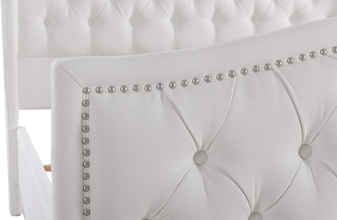 Jennifer Taylor Home Marcella Upholstered Shelter Headboard Bed Set, Queen, Bright White Polyester