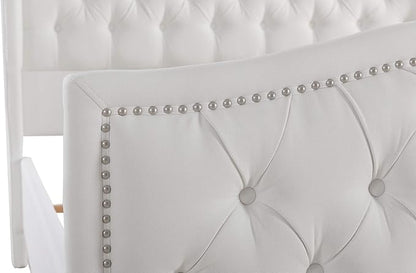 Jennifer Taylor Home Marcella Upholstered Shelter Headboard Bed Set, Queen, Bright White Polyester