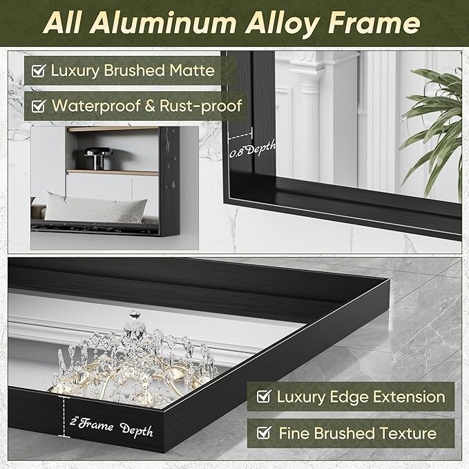 Suidia Bathroom Mirror, 24" x 32" Wall Mirror Metal Framed, Bathroom Vanity Mirror for Living Room Bedroom Bathroom Entryway, Black, Rect Corner Style