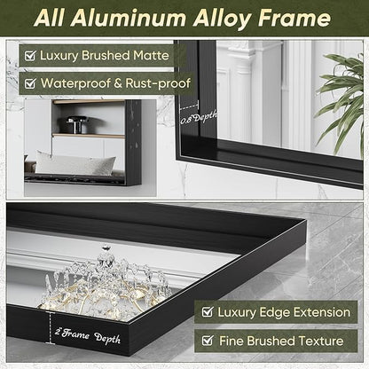 Suidia Bathroom Mirror, 24" x 32" Wall Mirror Metal Framed, Bathroom Vanity Mirror for Living Room Bedroom Bathroom Entryway, Black, Rect Corner Style