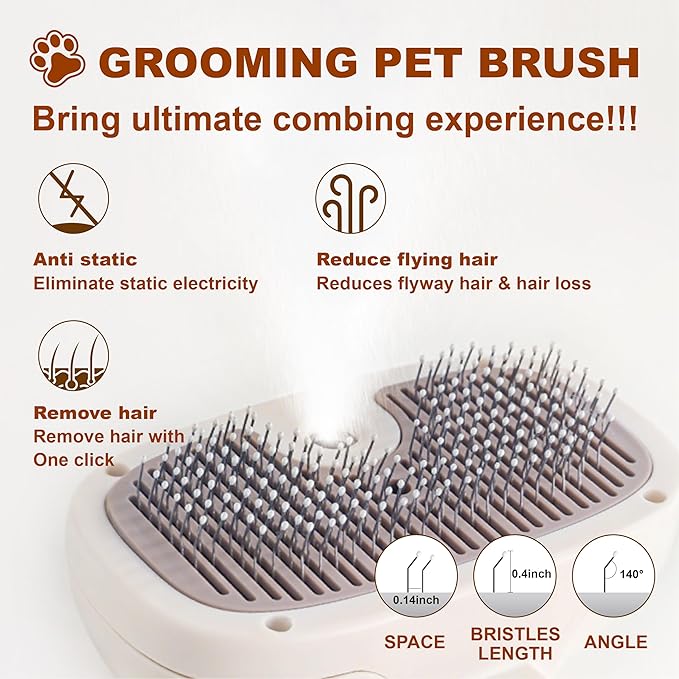 Cat Steam Brush for Indoor Cats, Dog Brush for Shedding, Spritz Defur Comb for Short & Long Hair, Pet Spray Hair Removal Comb, USB Rechargeable Grooming Supplies Steam Brush for All Pets (White)-Mewly Pet