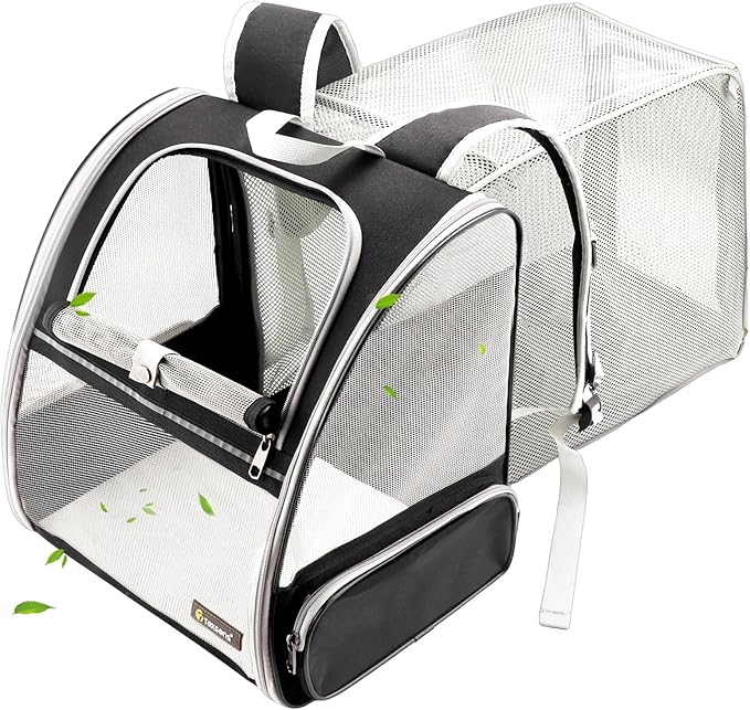 Texsens Cat Backpack - Expandable Pet Carrier for Medium Cats and Small Dogs up to 17 lbs - Breathable, Collapsible & Soft Cat Travel Bag for Outdoor Hiking (Black)-Mewly Pet