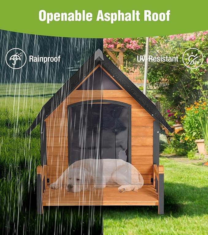 Large Dog House Outdoor Weatherproof with Porch, All-Metal Frame Chew-Proof Dog Kennel with Asphalt Roof, for Small Medium Large Dogs-Mewly Pet
