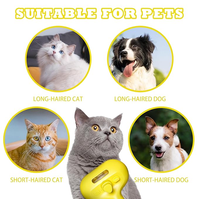 Cat Brush for Shedding - Pet Hair Removal Comb with Water Tank, Steam Brush, Cat Bath Brush, Dog Brush - Yellow-Mewly Pet