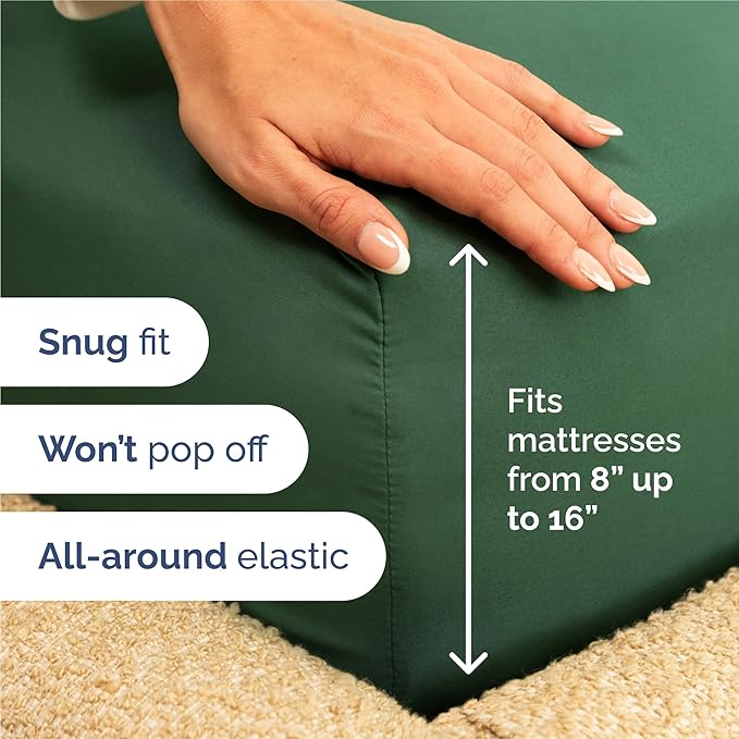 Split King 7 Piece Sheet Set - Comfy Breathable & Cooling - Ultra Soft Hotel Luxury Bedding Set w/ 8-16 Inch Deep Pockets - 1 Flat & 2 Fitted Sheet & 4 Pillowcases - Wrinkle Free & Easy Care - Emerald