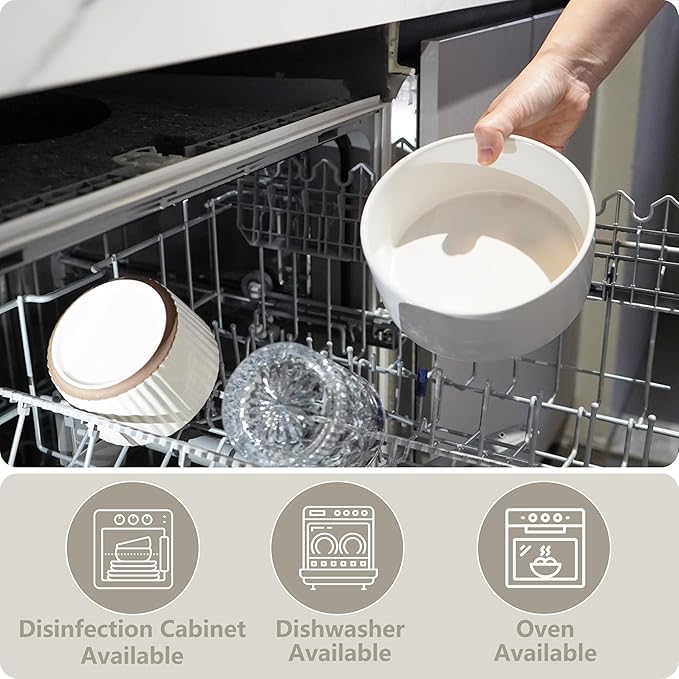 Ceramic Elevated Dog Bowls, Pet Food and Water Bowl Set for Medium and Small Dogs, 3.5 Cups Dog Bowls Raised with Wood Stand, 29OZ, White-Mewly Pet