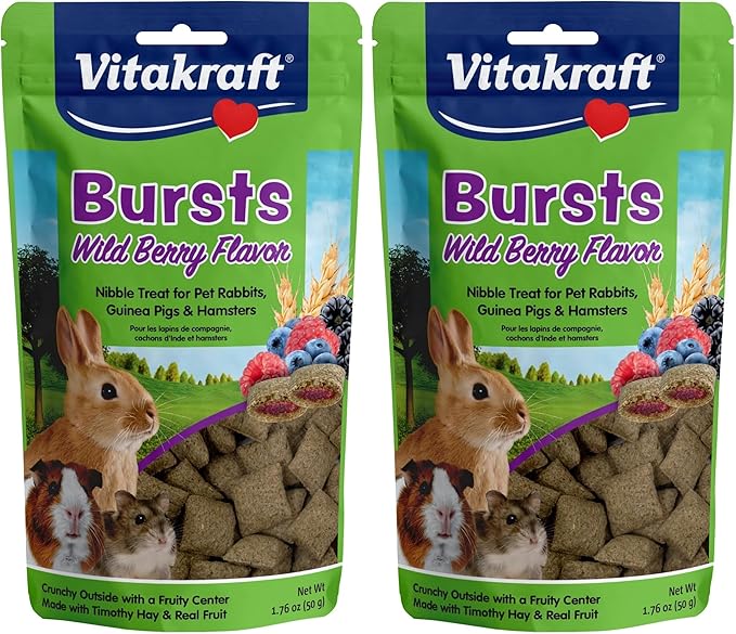 Vitakraft Bursts Small Animal Treats - Wild Berry Snacks - for Rabbits, Guinea Pigs, and Hamsters 1.76 Ounce (Pack of 2)-Mewly Pet