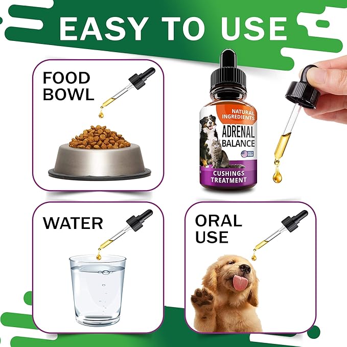Adrenal Balance for Dogs and Cats - Cushings Treatment for Pets, Adrenal Support w/ Ashwagandha, Licorice Root, Rhodiola Rosea - 2oz Herbal Drops-Mewly Pet