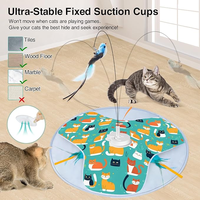 Interactive Cat Toys, 2025 Upgraded Automatic Cat Toy for Indoor Cat, Kitten Toys for Bored Indoor Adult Cats, Hide and Seek Cat Toy with Moving Feather, USB Rechargeable-Mewly Pet