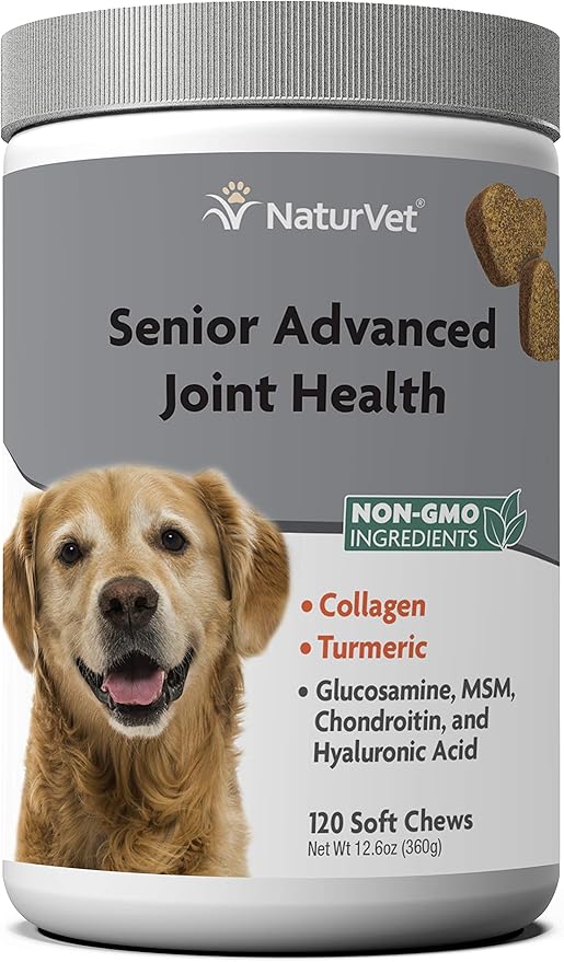 NaturVet Senior Advanced Joint Health Dog Supplement – Includes Glucosamine, MSM, Chondroitin, Collagen – Helps Supports Canine Joint Health Function – 120 Ct. Soft Chews-Mewly Pet