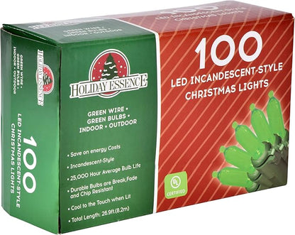 Holiday Essence 100 LED Green St Patrick's Day Christmas String Lights, 26.9 Ft Green Wire String Lights for Indoor and Outdoor Decorative Use Patio and Tree Décor UL Certified