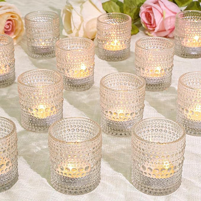 24 Pcs Votive Candle Holders, Clear Glass Candle Holders Bulk for Table Centerpiece, Tea Lights Candle Holders for Wedding Shower, Party and Home Decor