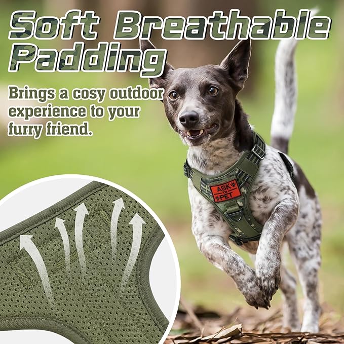 rabbitgoo Tactical Dog Harness for Small Dogs, No Pull Military Service Vest with Handle & Molle, Easy Control for Training Walking, Adjustable Reflective Straps, Green camo, S-Mewly Pet