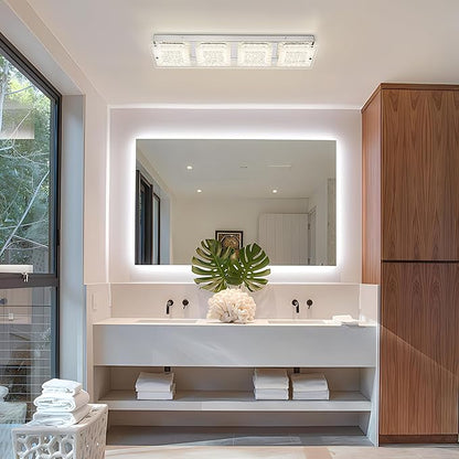 Flush Mount Ceiling Light Crystal Ceiling Light Fixture 24IN Long Rectangle Lighting Fixtures Ceiling Dimmable LED Ceiling Lights for Kitchen, Bathroom, Hallway, Living Room