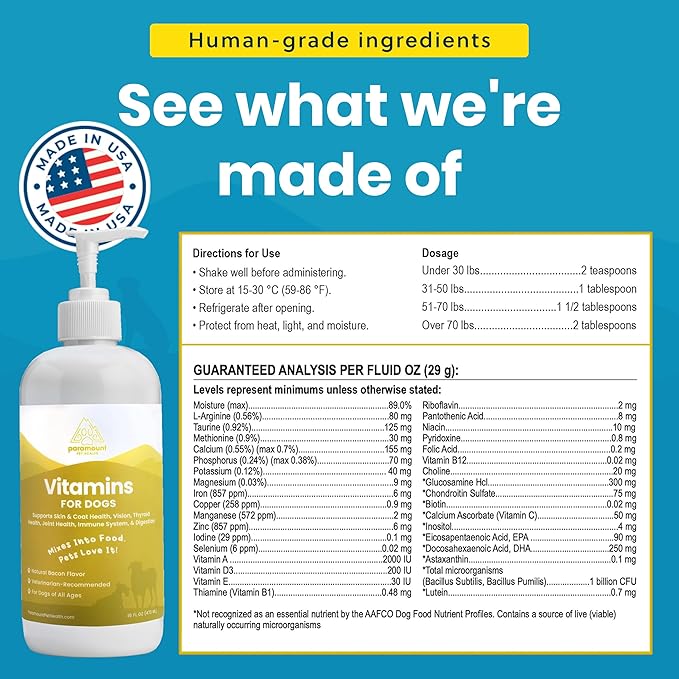 Liquid Multivitamin for Dogs with Probiotics, 8 in 1 Vitamins for Immune Support, Energy & Digestion, High Absorption Liquid Dog Supplement, Made in USA, 16 oz-Mewly Pet