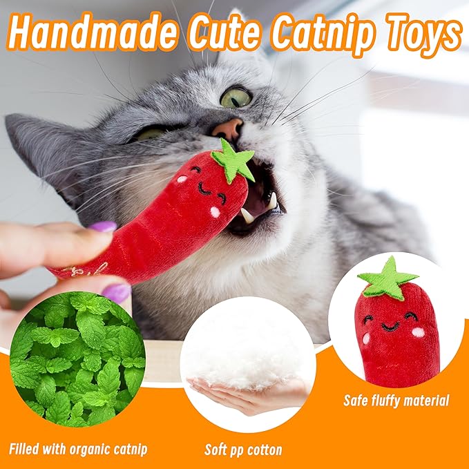 Catnip Toys for Indoor Cats, 5 Pack Cat Toys for Cats, Fluffy Catnip Toys for Chewing Playing, Interactive Kitten Toys, Catnip Filled Kitty Chew Teething Toys, Cat Chew Toys, Vegetable,5 pcs-Mewly Pet