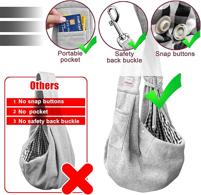 Pet Dog Sling Carrier for 3-10 lbs pet,Dog Purse Pouch,Dog Satchel,Reversible unadjustable Strap Travel Hand-Free Safe Bag Small Puppy Backpack (Grey)-Mewly Pet