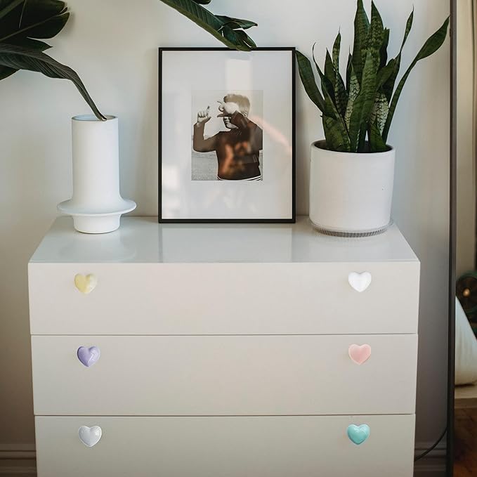 Ceramic Drawer Knobs Heart Shape Colorful Heart Cabinet Dresser Pulls Handles with 3 Sized Screws, Kitchen Furniture Knobs for Closet Cupboard Wardrobe (Mixed Color, 10 Pack)