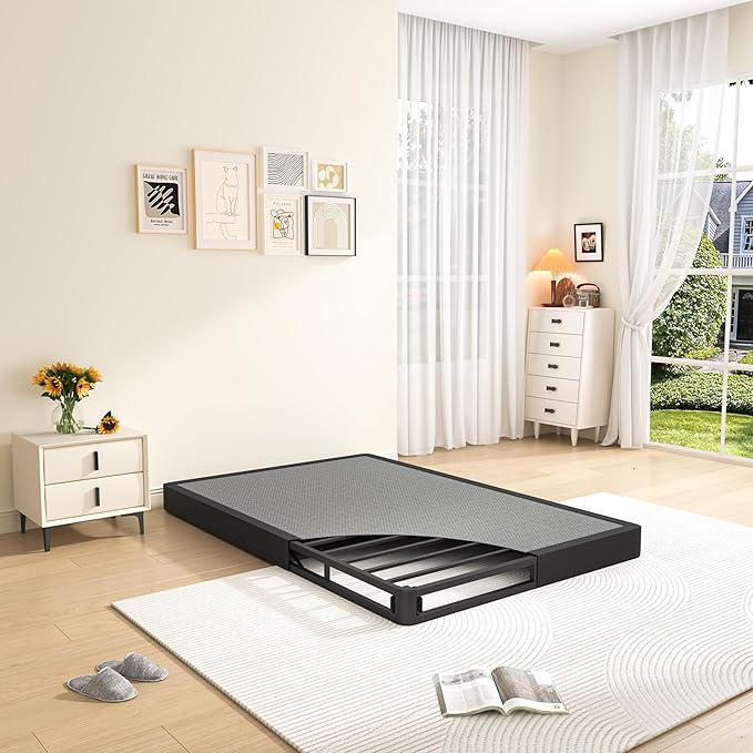 MAF 5 Inch Twin Box Spring, Low Profile Box Spring Twin Size 3500 lbs Black Heavy Duty Metal Mattress Foundation with BoxSpring Cover, No Squeaky, Easy Assembly