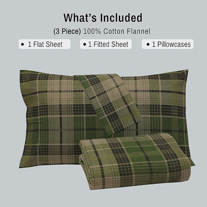 RUVANTI Flannel Sheets Twin Size - 100% Cotton Double Brushed Twin Sheets Set, Deep Pockets 16 Inches, All Seasons Breathable & Extra Soft Bed Sheets, Warm & Cozy, 3 Piece, DNA Plaid